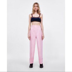 Zara | Wide Leg High Waisted Pants Pink Linen